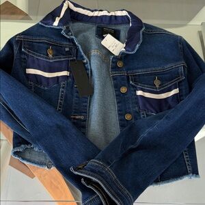 Classic Denim Jacket with Navy and White Details